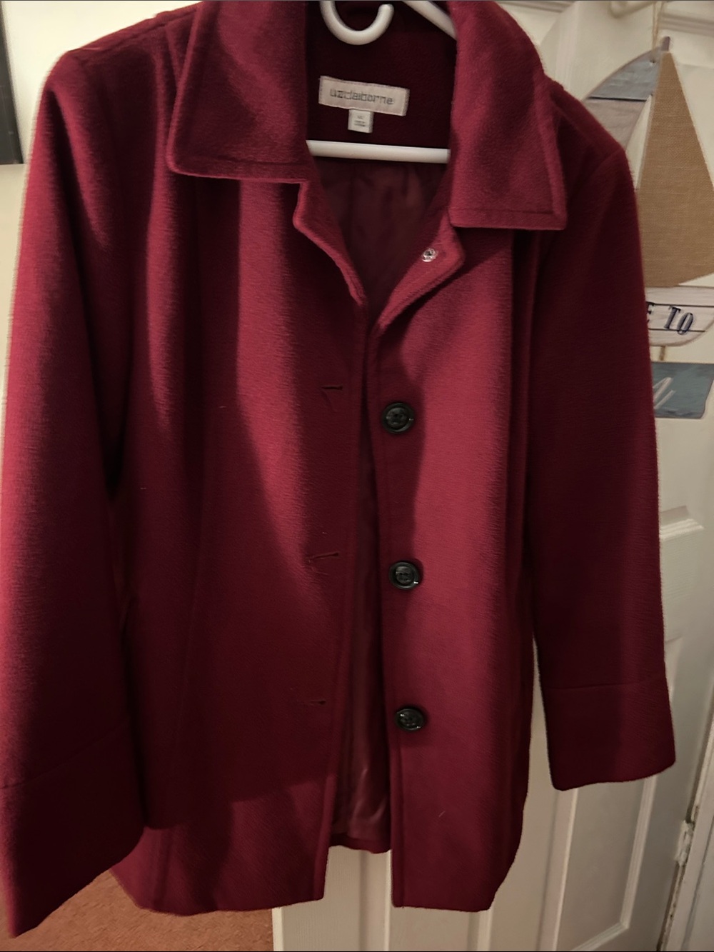 Liz Claiborne Wine Red Button-Front Pea Coat